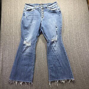 Judy Blue Jeans Womens 18W Blue Flare High Rise Distressed Raw Hem Button Fly